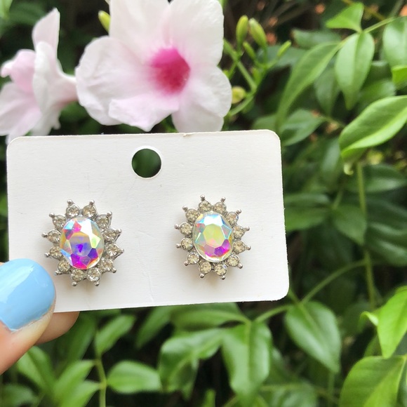 Aurora Borealis Crystal Halo Earrings - Picture 6 of 6